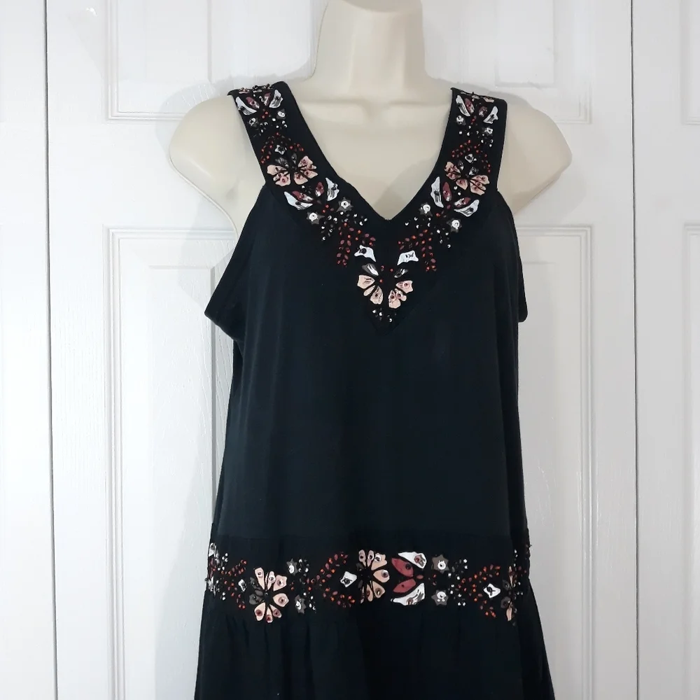 Mix Nouveau 100% Cotton Black Beaded  Dress Size Medium - Picture 2 of 11